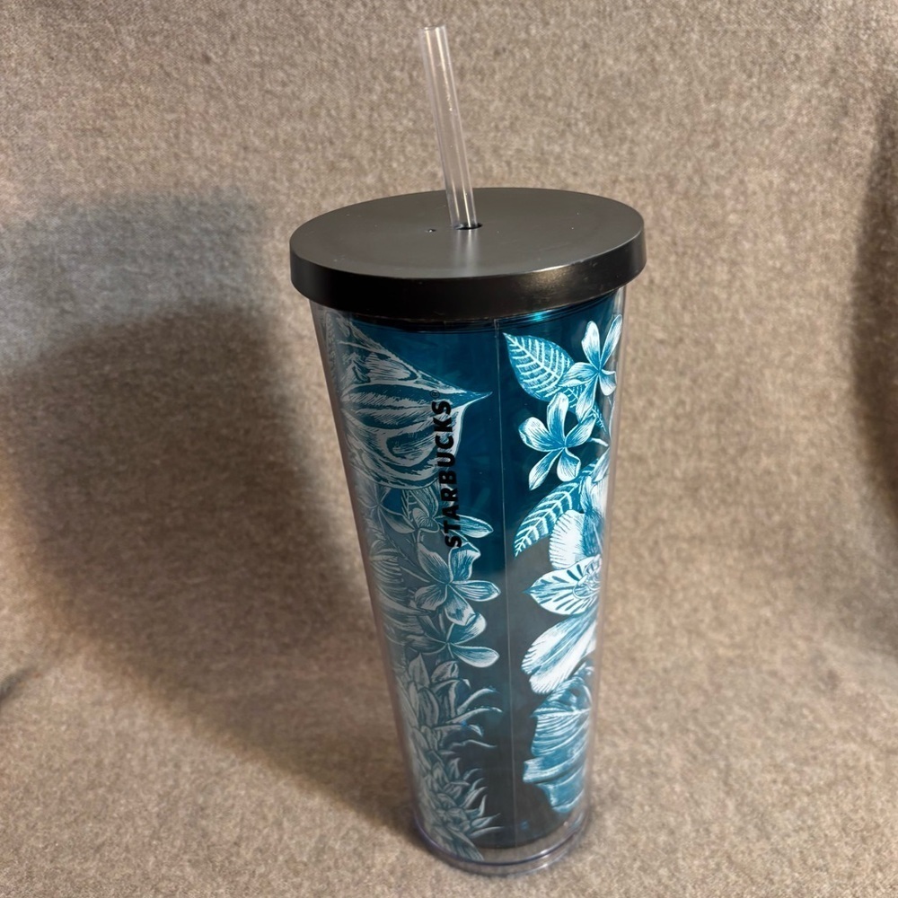 Starbucks Tropical Blue Floral Tumbler with Straw